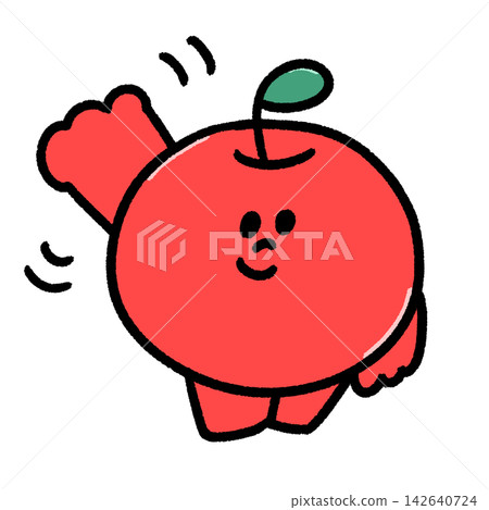 A cute apple character illustration waving its hand. A cute apple character illustration waving its hand. 142640724