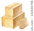 Watercolor illustration, hand-drawn illustration, stacked cardboard boxes 142640796