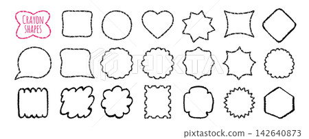 Abstract crayon doodle shape set drawn naive geometric forms grunge grainy noise texture design 142640873