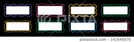 Retro wavy scallop doodle frame set drawn groovy squiggle border funky curvy doodle text box design Retro wavy scallop doodle frame set drawn groovy squiggle border funky curvy doodle text box design 142640876