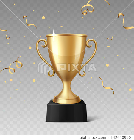 Trophy Cup Vector Illustration. 3d Gold Trophy Award. Winner Prize Cup with Confetti for Championship, Competition, Achievement, Success, Sports, Victory Celebration, Medal Ceremony, Winner Design Trophy Cup Vector Illustration. 3d Gold Trophy Award. Winner Prize Cup with Confetti for Championship, Competition, Achievement, Success, Sports, Victory Celebration, Medal Ceremony, Winner Design 142640990