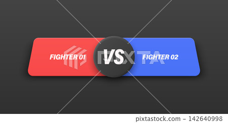 Versus Black Banner, Vector Illustration. Red vs Blue Fighter Comparison Label for Game Stream Overlay. Battle Screen, Tournament Match. Esports Design, Competition Concept. Horizontal Background Versus Black Banner, Vector Illustration. Red vs Blue Fighter Comparison Label for Game Stream Overlay. Battle Screen, Tournament Match. Esports Design, Competition Concept. Horizontal Background 142640998