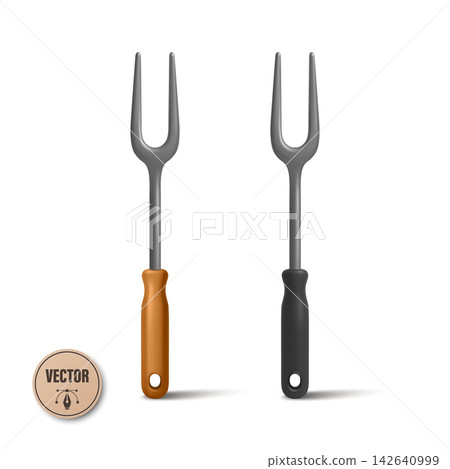 BBQ Fork Vector Illustration. Carving Fork Set, BBQ Fork with Wooden Handle and BBQ Fork with Black Handle. Kitchen Utensil Illustration for Grilling, Barbecue, Cooking, Serving Meat, Cutlery Design BBQ Fork Vector Illustration. Carving Fork Set, BBQ Fork with Wooden Handle and BBQ Fork with Black Handle. Kitchen Utensil Illustration for Grilling, Barbecue, Cooking, Serving Meat, Cutlery Design 142640999