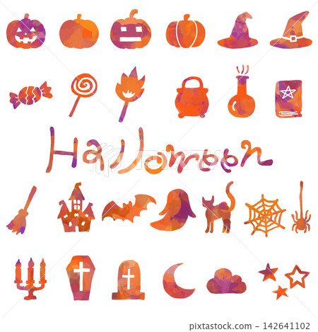 A set of hand-drawn style Halloween-themed illustration materials. 142641102