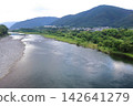 A view from the train window of the Dosan Line, overlooking the Sanuki Mountains and the Yoshino River (Miyoshi City, Tokushima Prefecture) 142641279