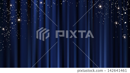 Sparkling light and navy blue curtains – a luxurious background. Sparkling light and navy blue curtains – a luxurious background. 142641461