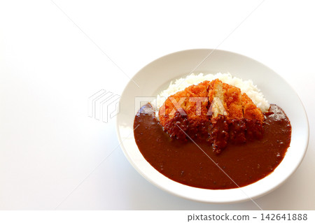Chicken cutlet curry rice on a white background Chicken cutlet curry rice on a white background 142641888