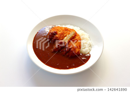 Chicken cutlet curry rice on a white background Chicken cutlet curry rice on a white background 142641890