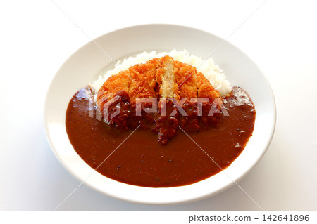 Chicken cutlet curry rice on a white background Chicken cutlet curry rice on a white background 142641896