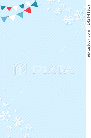 帶有雪花和花環的簡單相框 1_垂直 142641915