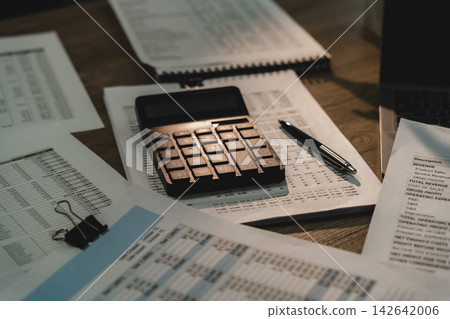 review, audit, budget checking and financial planning in office. 142642006