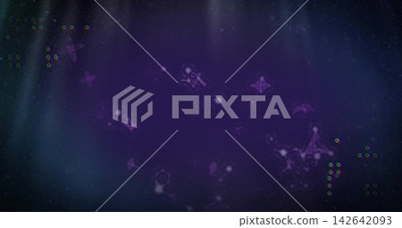 Glowing purple nebula filling center on sci-fi panel, with hexagon motifs and green markers Glowing purple nebula filling center on sci-fi panel, with hexagon motifs and green markers 142642093