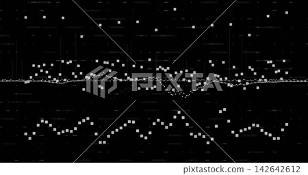 Displaying central dotted waveform and stepped square clusters on digital display, with grid lines Displaying central dotted waveform and stepped square clusters on digital display, with grid lines 142642612