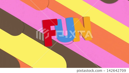 Showing 3D FUN letters popping on flat canvas with rounded diagonal stripes and drop shadows Showing 3D FUN letters popping on flat canvas with rounded diagonal stripes and drop shadows 142642709