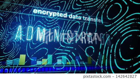 Encrypted transfer initiating on security UI, ADMINISTRATOR label glowing as contours animating Encrypted transfer initiating on security UI, ADMINISTRATOR label glowing as contours animating 142642827