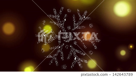 Sparkling centered snowflake glowing on dark maroon backdrop, with warm bokeh orbs, star sparks Sparkling centered snowflake glowing on dark maroon backdrop, with warm bokeh orbs, star sparks 142643789