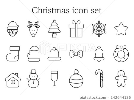 Simple Christmas Icon Set: Santa, Reindeer, Christmas Tree - Simple Winter Pictograms Simple Christmas Icon Set: Santa, Reindeer, Christmas Tree - Simple Winter Pictograms 142644126