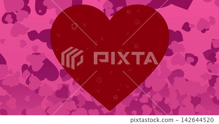 Displaying large maroon heart centered in vector, with tiny outline hearts inside and pink pattern Displaying large maroon heart centered in vector, with tiny outline hearts inside and pink pattern 142644520