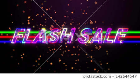 Glowing bold neon FLASH SALE lettering dominating dark banner, showing RGB fringe and light bars 142644547