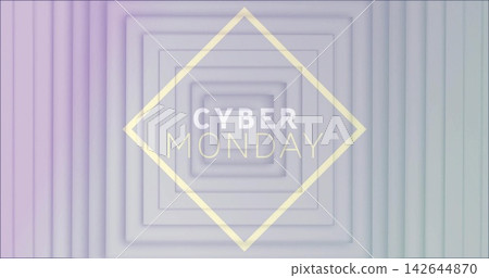 Showing ad 'CYBER MONDAY' text in pale yellow diamond on banner, concentric frames pastel gradient 142644870