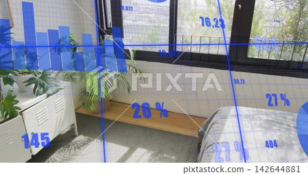 Showing bed with quilt pillow at right in studio with plants, AR overlay visible, copy space Showing bed with quilt pillow at right in studio with plants, AR overlay visible, copy space 142644881