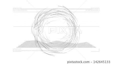 Showing abstract circular scribble centered on white canvas, including hatched band and guide lines Showing abstract circular scribble centered on white canvas, including hatched band and guide lines 142645133
