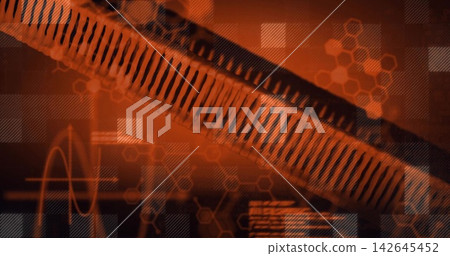 Dominating diagonal ribbed cylinder running across digital UI, showing hexagons, waveform lines Dominating diagonal ribbed cylinder running across digital UI, showing hexagons, waveform lines 142645452