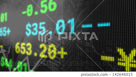 Displaying pixelated market ticker at trading terminal, showing $35 Displaying pixelated market ticker at trading terminal, showing $35 142646015