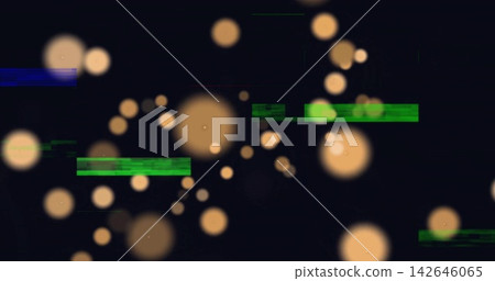 Vertical video: Glowing amber orbs adding depth on dark field data glitch causing green bars Vertical video: Glowing amber orbs adding depth on dark field data glitch causing green bars 142646065