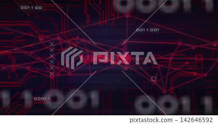 Centered red VIRUS node pulsing after scan pulse, spreading mesh, binary strings signaling breach Centered red VIRUS node pulsing after scan pulse, spreading mesh, binary strings signaling breach 142646592