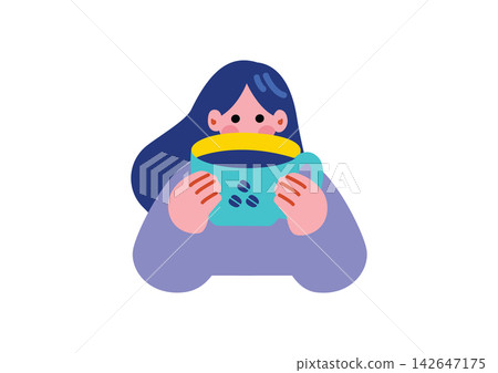 Illustration of a woman drinking coffee Illustration of a woman drinking coffee 142647175