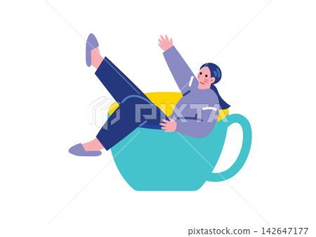 一位熱愛咖啡的女士的插圖 一位熱愛咖啡的女士的插圖 142647177