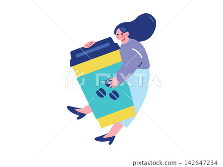 一位熱愛咖啡的女士的插圖 一位熱愛咖啡的女士的插圖 142647234