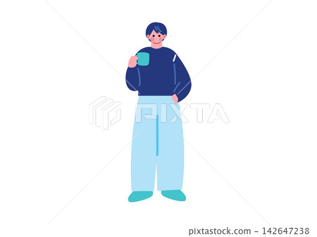 一個男人喝咖啡的插圖 一個男人喝咖啡的插圖 142647238
