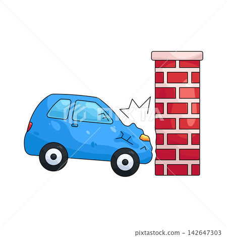 Illustration of car hitting wall Illustration of car hitting wall 142647303