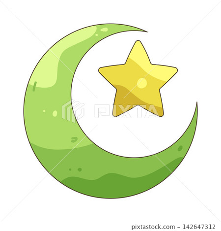Illustration of crescent moon and star Illustration of crescent moon and star 142647312