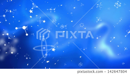 Glowing abstract blue star icons occupying center of space wallpaper, with constellation lines Glowing abstract blue star icons occupying center of space wallpaper, with constellation lines 142647804