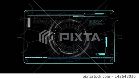Displaying central circular HUD scanner rotating and scanning digital display with segmented rings Displaying central circular HUD scanner rotating and scanning digital display with segmented rings 142648036