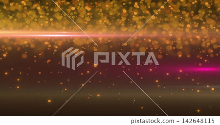 Glowing golden bokeh and orbs spanning abstract scene, showing magenta streak and dark gradient Glowing golden bokeh and orbs spanning abstract scene, showing magenta streak and dark gradient 142648115