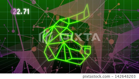 Displaying neon green wireframe shape occupying center in dashboard with grid floor and 22 Displaying neon green wireframe shape occupying center in dashboard with grid floor and 22 142648203