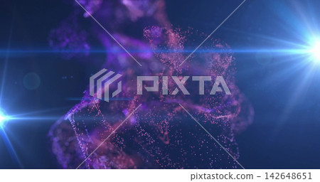 Swirling central nebula drifting in CGI studio, with purple particles, streaks, blue-white flares Swirling central nebula drifting in CGI studio, with purple particles, streaks, blue-white flares 142648651