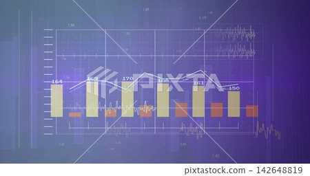 Displaying multi-series chart on purple gradient, with grouped bars, trend lines and numeric labels Displaying multi-series chart on purple gradient, with grouped bars, trend lines and numeric labels 142648819