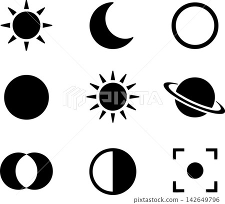 Celestial silhouettes depict sun moon and planetary shapes Vector Design Celestial silhouettes depict sun moon and planetary shapes Vector Design 142649796