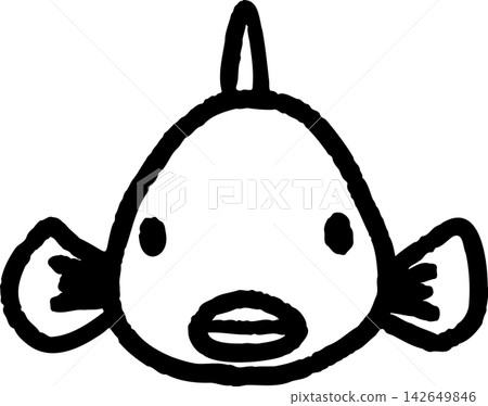 A cute and relaxed line drawing illustration of a fish seen from the front. A cute and relaxed line drawing illustration of a fish seen from the front. 142649846
