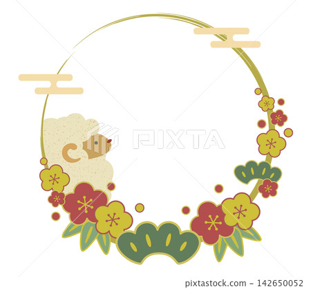 2027 Year of the Sheep: Pine, Bamboo, Plum, and Sheep-themed Japanese-style brushstroke circle frame 03 2027 Year of the Sheep: Pine, Bamboo, Plum, and Sheep-themed Japanese-style brushstroke circle frame 03 142650052