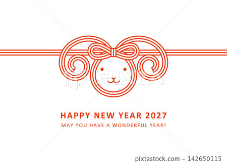 2027羊年新年卡設計:水引風格的可愛羊臉 2027羊年新年卡設計:水引風格的可愛羊臉 142650115