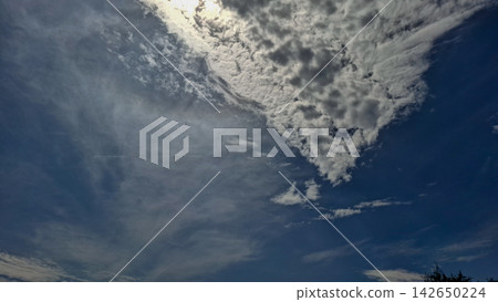 Dramatic White Clouds Formation on Deep Blue Daytime Sky Dramatic White Clouds Formation on Deep Blue Daytime Sky 142650224
