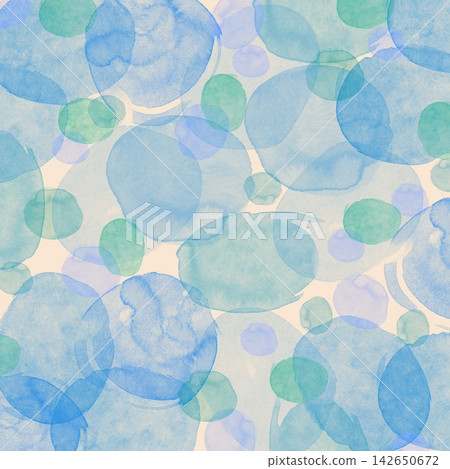 Watercolor-style blue and green polka dot pattern / watercolor texture background 142650672