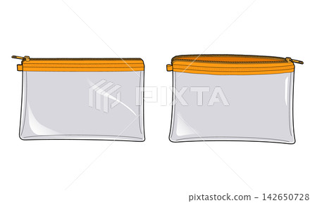 Set of clear pouches with orange zippers (one with an opening zipper and one with a closing zipper). Set of clear pouches with orange zippers (one with an opening zipper and one with a closing zipper). 142650728