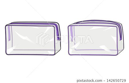 Clear pouch set with gussets and light purple zippers (open zipper and closed zipper) Clear pouch set with gussets and light purple zippers (open zipper and closed zipper) 142650729